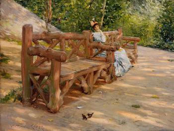 William Merritt Chase : Park Bench aka An Idle Hour in the Park Central Park